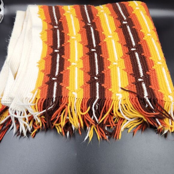 Vtg Handmade Afghan Crochet Retro Sofa Cover Diamond Stitch Stripe Blanket 43x71 - Picture 14 of 14